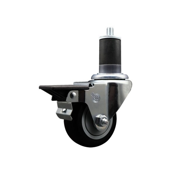 Service Caster 3'' Black Poly Swivel 1-5/8'' Expanding Stem Caster with Brake SCC-EX20S314-PPUB-BLK-PLB-158 - main